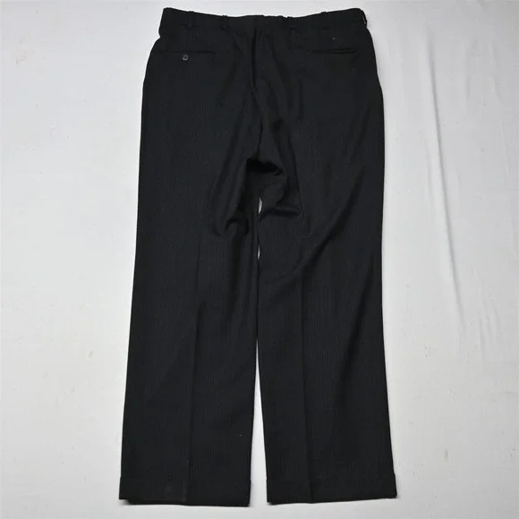Vtg Perry Ellis 44S 36x32 Black Stripe USA Made Mens Jacket Pants Suit
